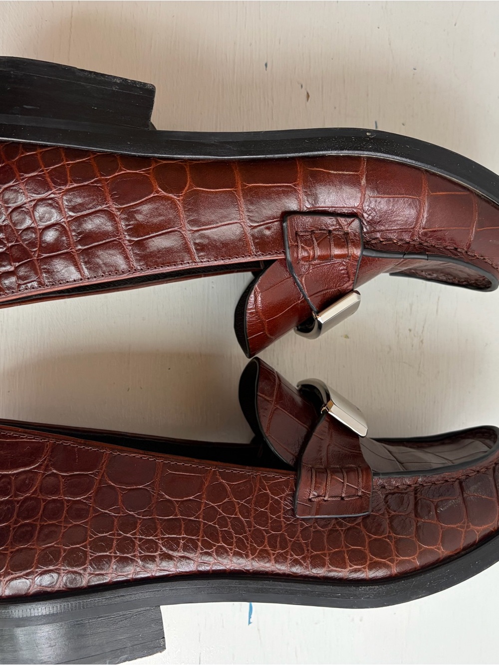rag & bone Brown Croc-Embossed Leather Loafers – Silver Logo Hardware - Picture 6 of 11